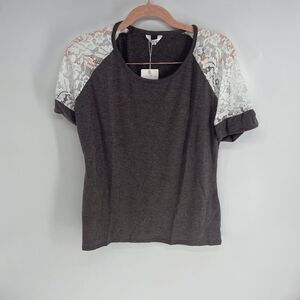 Meaneor Women's Gray Lace Raglan Short Sleeve Casual T-Shirt Size Medium NWT